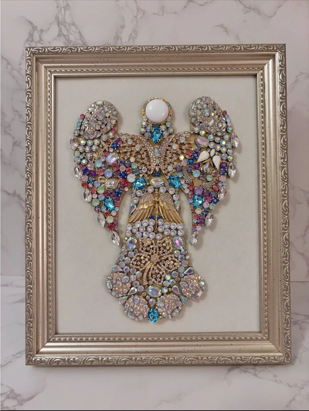 Bejeweled Trifari Angel Wall Art - Gold Multicolor Crystal Decor